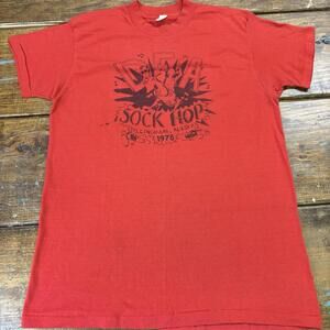 Vintage 70s 1978 DEA Sock Hop T Shirt Size Large (Fits Smaller) Red